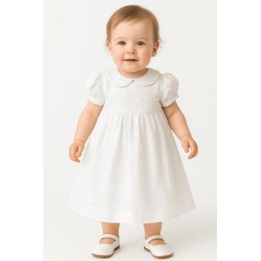 Imagem de Vestido de Bebê Luxo Batizado Festa Algodão Bordado Papilloo, Branco, 