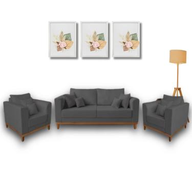 Imagem de  Conjunto de Sofá Beny 3 Peças, 1 Sofá 1,80m e 2 Poltronas, Tecido Linho.