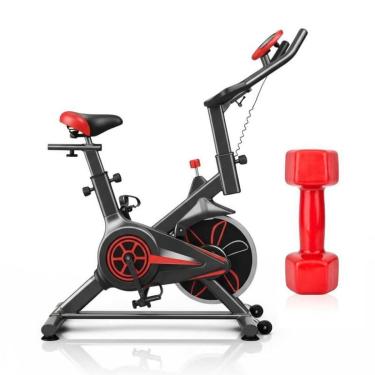 Imagem de Bicicleta Ergométrica Spinning Volante de 6kg - Ahead Sports + Halter Vinil 3kg Vermelh...
