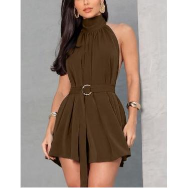 Imagem de Vestido Feminino Curto Frente Unica Gola Alta Soltinho Com Cinto Tendê