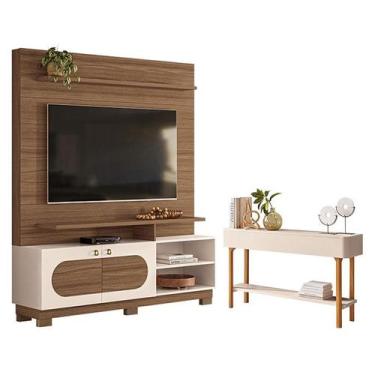 Imagem de Estante Home Theater Axis Castanho Off White com Aparador Fiero Off Wh