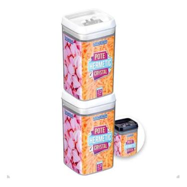 Imagem de Kit Com 2 Potes Hermético De Acrílico Mantimentos Tampa Trava 2300 Ml 