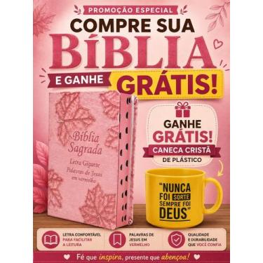 Imagem de Bíblia Sagrada da Mulher Letra Gigante Capa de Couro Rosa claro - Cris