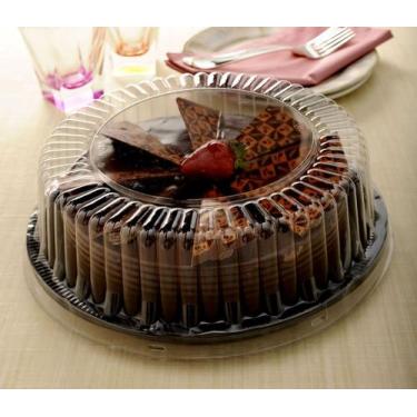 Imagem de Bandeja plástica com tampa para bolo ou torta Galvanotek Baixa preta G