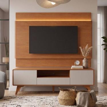 Imagem de Rack com Painel para Tv até 65 Polegadas com Led 100% Mdf Pés em Madeira Maciça Ares Na...