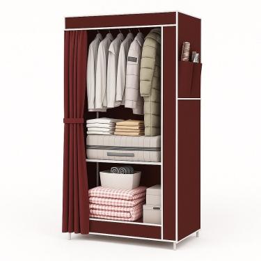 Imagem de Guarda Roupa Portátil Solteiro e Closet Cabideiro Organizador com Prateleira Luxo Vinho Yeet