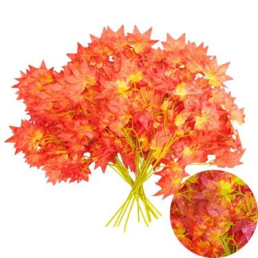 Imagem de Flor Artificial Decorativa Com 12 Galhos Caules de Outono Laranja - Ca