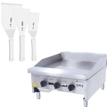 Imagem de Chapa Americana Profissional 60cm a Gás 8mm Lisa Inox CG60 e Conjunto 