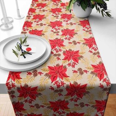 Imagem de Trilha Caminho de Mesa Natal Liso Poá Xadrez Floral Dourado 2 x 0,42m 