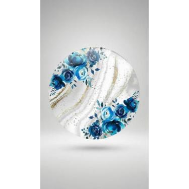 Imagem de Painel Redondo Sublimado 3D Floral Mármore Azul Dourado - Congratulati