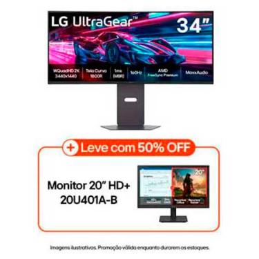 Imagem de Monitor Gamer LG UltraGear Curvo 34G600A-B 34" QuadHD 2K, UltraWide 1800R, 160Hz, 1ms (MBR), AMD FreeSync Premium, HDR10, MaxxAudio - 34G600A-B
