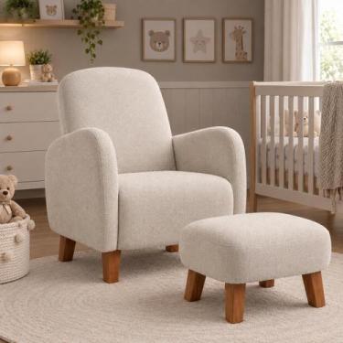 Imagem de Poltrona Amamentação Viena Com Puff Linho Para Quarto Bebe - Online Co