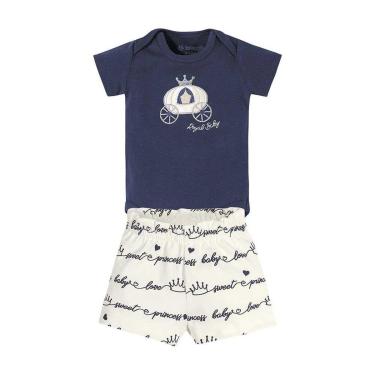 Imagem de Conjunto Bebê Menina Body E Shorts Cotton Brandili Azul Marinho-Feminino
