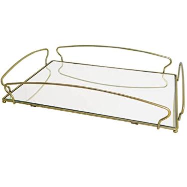 Imagem de Bandeja Decorativa Espelhada 44,5x26,5cm Bandeja Dourada Retangular Duler