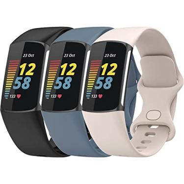 Imagem de TopPerfekt Pulseiras compatíveis com Fitbit Charge 5, pulseira esportiva de silicone macio ajustável para relógio de substituição para Charge 5, rastreador de atividades, mulheres e homens (3BlackMoon