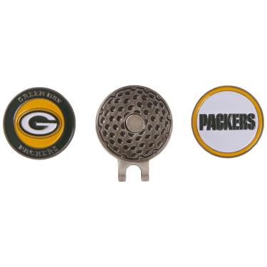 Imagem de Team Golf NFL Green Bay Packers Clipe de boné com 2 marcadores de bola de golfe clipe de boné de golfe com 2 marcadores magnéticos de esmalte dupla face removíveis, fixa-se facilmente a chapéus