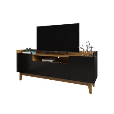 Imagem de Rack Sala Gyala Para Tv Até 60 Polegadas C/ Pés De Madeira Preto/noce