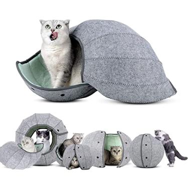 Imagem de Cute Shell Cat Bed House Indoor, Cat Toys Ball Interactive - Soft Cat Cave & Dobrável Pet Tunnel Tube Condos, Como Uma Cama De Brinquedo Divertida Multifuncional Para Cães E Gatos Filhotes Cinza