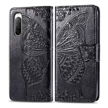 Imagem de HONGYAN Capa de telefone Para Sony Xperia 10 II Butterfly Love Flor Em relevo caso de couro flip horizontal com suporte/cartão/carteira/cordão Capa protetora