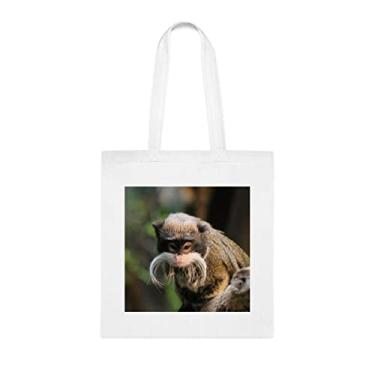Imagem de Sacola de bigode branco, macaco de tamarin imperador no ramo, presente divertido, bolsa de ombro, bolsas reutilizáveis, cesta de Natal de aniversário, ideia de presente, Branco