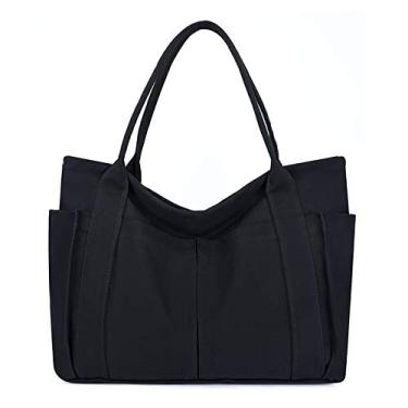 Imagem de Bolsa de lona de ombro grande capacidade, Preto