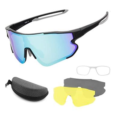 Imagem de Tingpai Óculos de ciclismo com 2 lentes intercambiáveis UV400 Óculos de sol espo vos MTB Road Bike Óculos pa homens mulheres correndo dirigindo pesca beisebol golfe