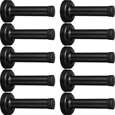 Imagem de Pacote com 10 batentes de porta fosco inferior de batentes de porta de aço inoxidável 304 9 cm resistente com protetor de borracha para amortecimento de som de parede (preto)