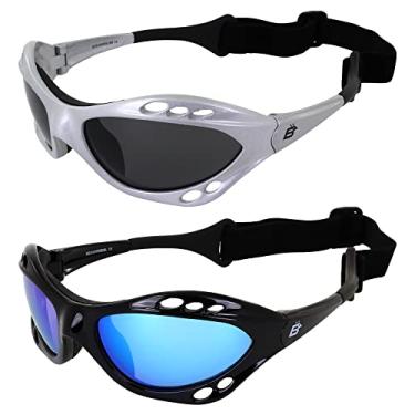 Imagem de Birdz 2 pares de óculos de sol polarizados Seahawk Jet Ski para esportes de kitesi, surfe, caiaque, 1 preto com lentes azuis e 1 prata com lentes fumê