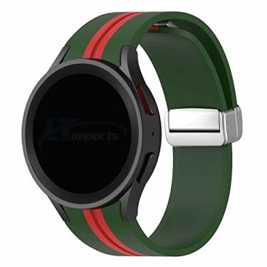 Imagem de Pulseira Listrada Fecho Magnetico LTIMPORTS, compativel com Galaxy Watch 6 - Galaxy Watch 5 - Galaxy Watch 4 (Preto/Verde, Fecho PRATA)