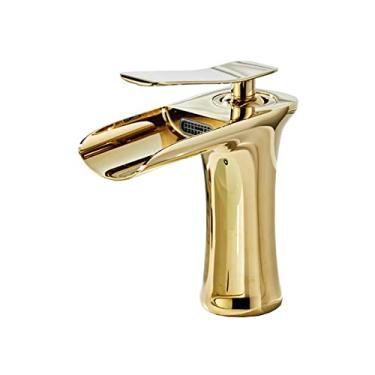 Imagem de LIDON Torneira da pia do banheiro Torneiras do banheiro Manípulo único um furo Torneira do banheiro Torneira da vaidade do banheiro Torneiras do banheiro para pia 1 furo para exterior, ouro A (cor: ouro A)