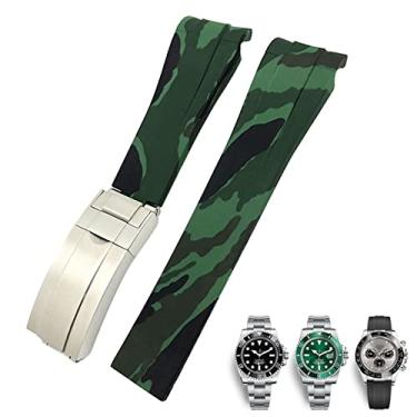 Imagem de SKM Pulseira de relógio de borracha de 20mm 21mm apta para submarino Rolex Daytona GMT Seiko Hamilton pulseira esportiva de extremidade curvada (Cor: camuflagem verde, tamanho: 20mm)