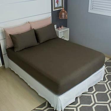 Imagem de Jogo de Lençol Cama Solteiro Pérola Liso 2 Peças COZZILAR Marrom 100% Algodão com Elástico e Toque Macio
