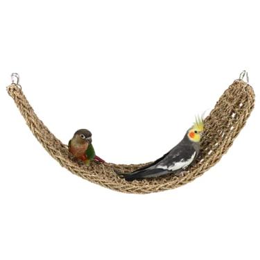 Imagem de Barn Eleven Tapete de grama de pássaro, rede de tecido de grama natural pendurada em gaiola de papagaio com 4 ganchos, brinquedos de mastigar de corda de escalada de periquito, brinquedos de mastigar para periquitos, calopsas, periquitos, suprimentos para cacatua (grande)