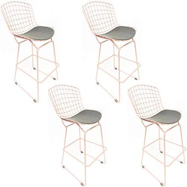 Imagem de Kit 4 Banquetas BERTÓIA cor Rosê assento preto altura 70cm - Poltronas do Sul