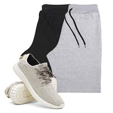 Imagem de KIT 2 Bermudas Masculina Moletom Conforto + Tenis Masculino Academia YZI - Bermudas Preto/Cinza P - Tenis Creme - 37