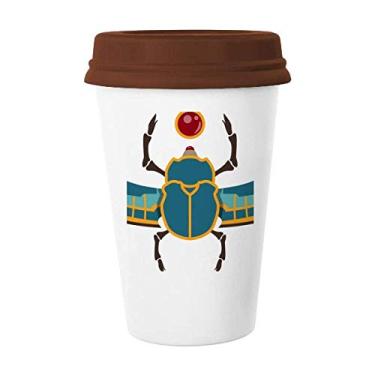 Imagem de Caneca de cerâmica do Egito vermelho amarelo azul besouro Atonismo Caneca de café copo copo de cerâmica