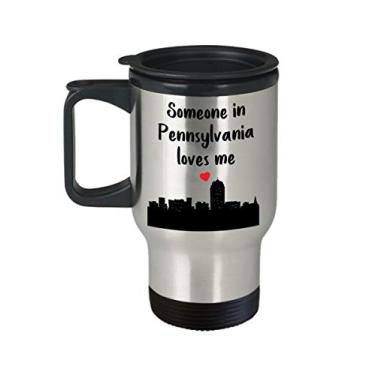 Imagem de Caneca de viagem Someone in Pennsylvania Loves Me – Caneca de chá divertido com isolamento de cacau quente – ideia de de Natal