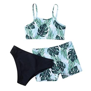 Imagem de Shorts de verão para bebês meninos e bebês com estampa de verão secagem rápida roupa de banho de praia natação 3 peças biquíni infantil (verde, 11-12 anos)