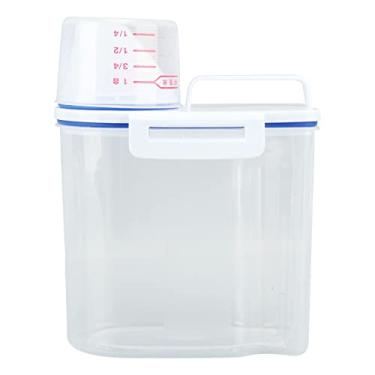 Imagem de Recipiente de Armazenamento Hermético de Arroz, 3 a 5 Lbs Cereal Dry Food Flour Bin, Pet Dog Cat Food Dispenser Com Copo de Medição, Sem BPA (1,5kg Branco)