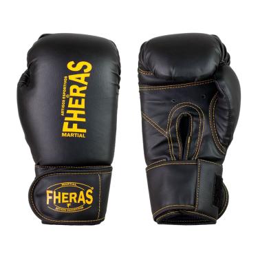 Imagem de Luva de Boxe Muay Thai mma Pro Black Yellow Fheras 10Oz