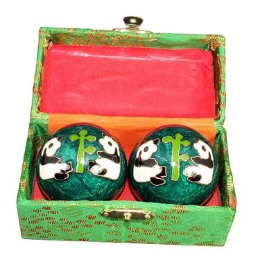 Imagem de Dynwave 2 pçs bolas de massagem para as mãos bolas chinesas com caixa de armazenamento exercitador de fitness durável suave portátil bolas de handebol, panda verde