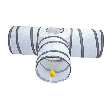 Imagem de Baoblaze Tubo dobrável do túnel do gato em forma de t tubo dobrável para animais de estimação estrutura durável brinquedos da vaquinha com bola interativa dos