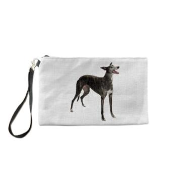 Imagem de Bolsa de maquiagem de cachorro Greyhound, bolsa de maquiagem para filhotes de galgo com padrão de galgo bolsa de maquiagem, organizador de cosméticos para amantes de galgos, presentes de galgo para aniversário, ideia de presente de cesta de Natal, Branco, Bolsa Cosmética