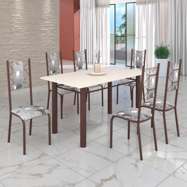 Imagem de Conjunto Sala de Jantar Bahia Mesa Tubo 140x75cm Tampo Madeira com 6 Cadeiras Paraopeba/Marrom