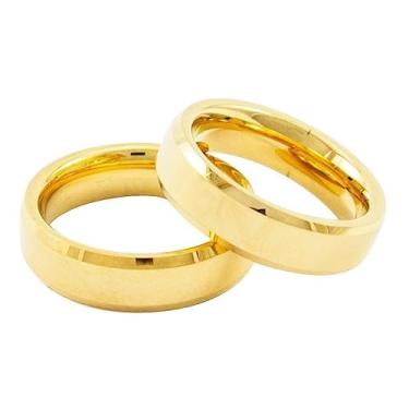 Imagem de Alianças Par 6mm Ouro Reta Chandrada Banhadas 24k com Caixa de Veludo e Anel Solitário Anatomicas Casamento Compromisso Noivado