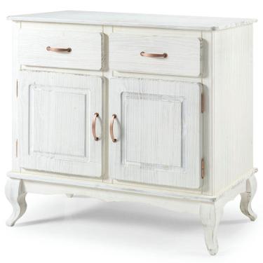 Imagem de Balcão Buffet de Madeira com 2 Portas e 2 Gavetas Branco Envelhecido