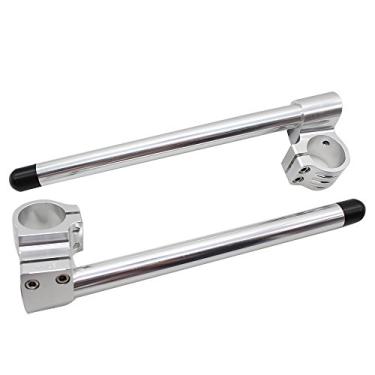 Imagem de 1" Riser 50 mm Clip on Guidão Fit Fork Tube 50mm Racer Motocicleta Guidão 7° 7/8", 50 mm Clip ons CNC Prata