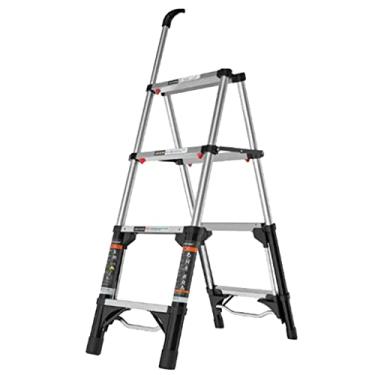 Imagem de Compactar Escada dobrável Escada telescópica em liga de alumínio com estrutura em A capacidade de 150 kg/330 lb com corrimão retrátil fácil de usar Engrossado