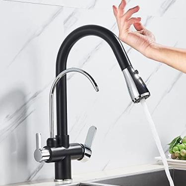 Imagem de Torneira de cozinha com filtro de sensor de toque, torneira de cozinha de latão com água pura, torneira misturadora giratória, guindaste de água quente e fria, modo de 2 vias, cromado dourado