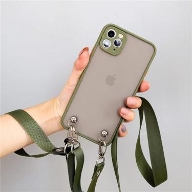 Imagem de Colar crossbody cordão fosco transparente silicone capa macia para iphone 14 13 12 11 pro max xs xr x 8 7 plus 6 s capa, verde exército, para iphone 12